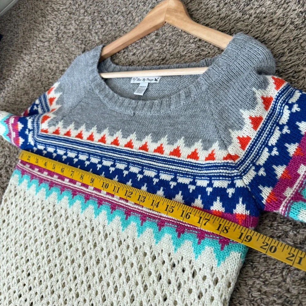 Love By Design Womens Gray Geometric Boho Crochet Sweater‎ Medium